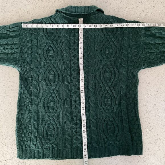 Aran Crafts 100% Merino Wool Sweater M Green Chunky Knit Long Sleeve Cabincore - Picture 6 of 10